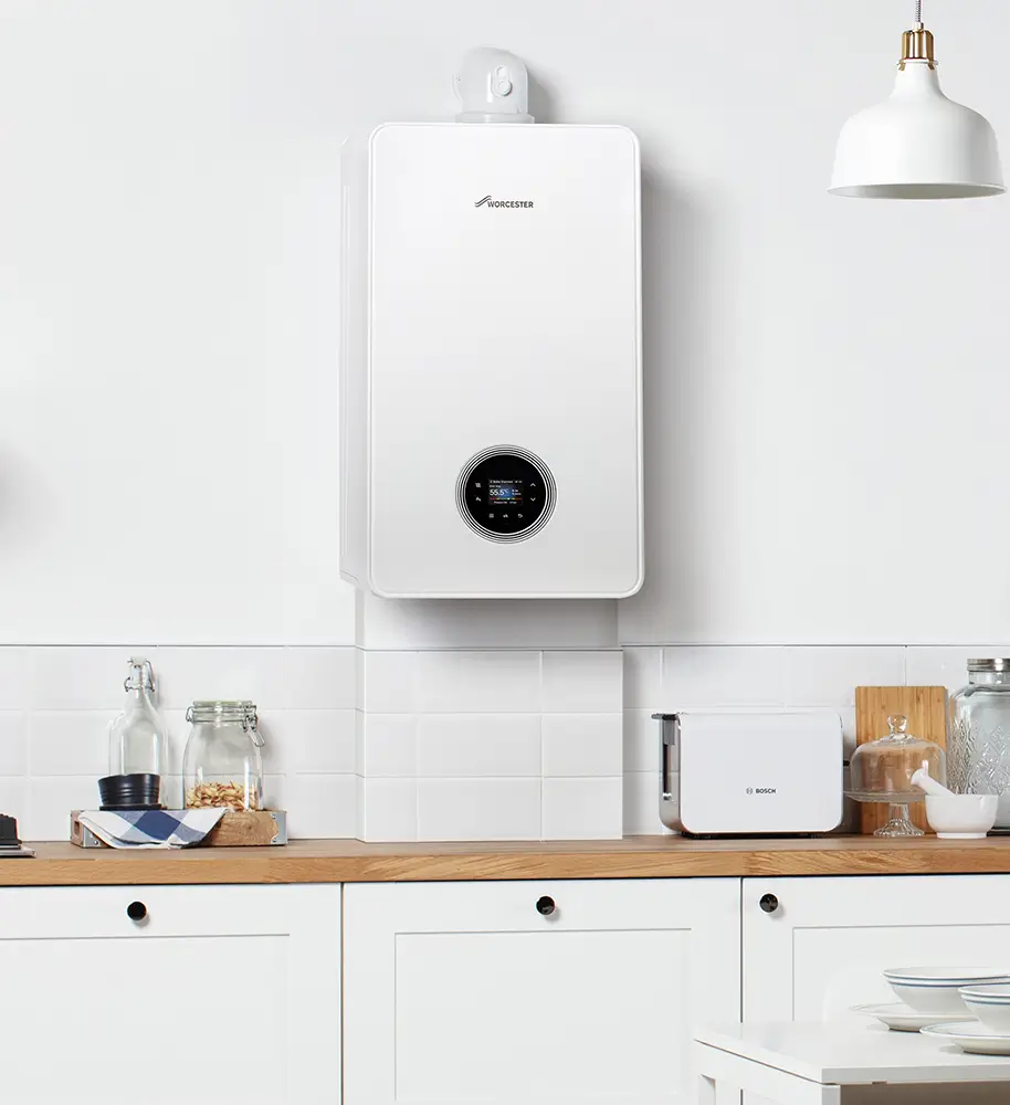 Modern kitchen with boiler on wall